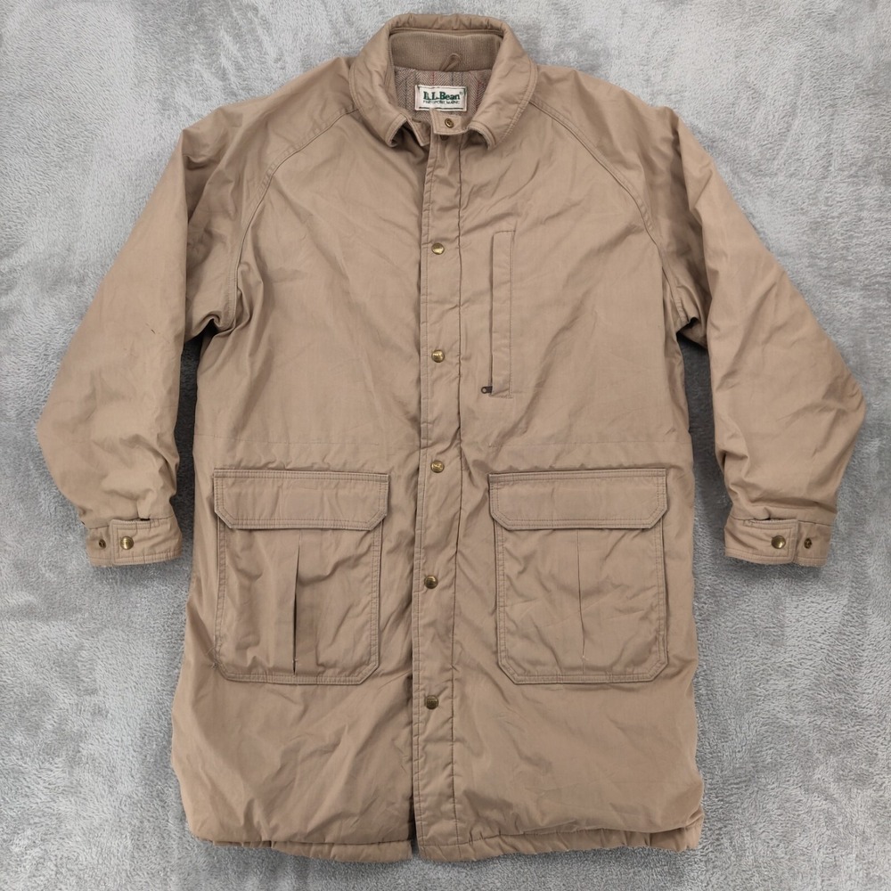 Vintage LL Bean Jacket Coat Mens Large Beige Tan Wool Lined Duster Trench USA